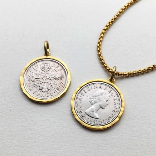 Vintage british sixpence - vintage,