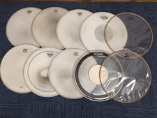 Lot Of 10 Used 14" Snare Drum Heads - Remo, Aquarian, DW etc