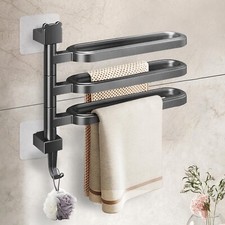 3 Arms Swivel Towel Bar Rail Rack with Wall Mounted 180° Rotation Towel Hanger