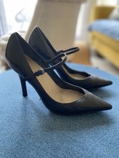 Black Leather Stiletto Shoes with Strap. Size 6. Good Condition Only Worn Once
