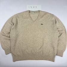 Lacoste Men's Knit Jumper Beige V-Neck Sweater L 1402
