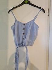 Tesco F&F Vest Crop Top Blue Tie Up With Buttons UK 6 cotton