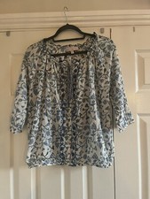 Tk Maxx Women’s Blouse White & Blue Floral Design Size XS 