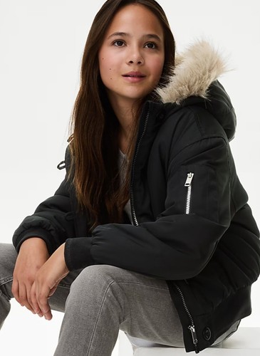 Girls black parka - m&s,