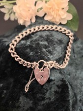 Sterling Silver Curb Link Heart Lock Bracelet, Good Quality, Hallmarked 1970s, 