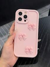3d Bow Pink Phone Case For iPhone 16 15 14 13 12 11 Pro Max X 7 Shockproof Cover