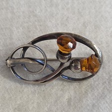 Charles Horner 925 Silver & Paste Citrine Thistle Brooch Chester HM 1911 3g 1.2"