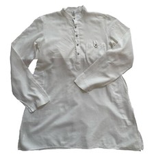 DOSA Sz 2 Indian Kurta Shirt HandSpun Hand  Woven White Khadi Glass Buttons