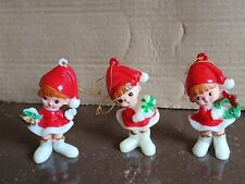 3Girl Pixie Elf Figurines WreathBellGift Christmas Decorations 2.5" 70sHong Kong