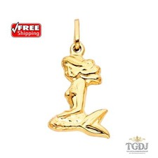 14K Yellow Gold Mermaid Charm Pendant Height-20 MM Width-14 MM