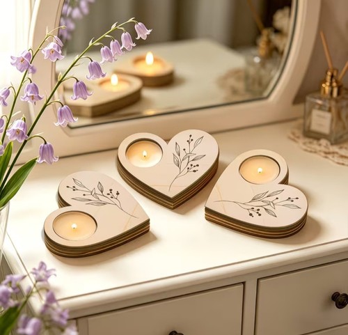 Wooden heart shaped tealight - wooden, heart-shaped
