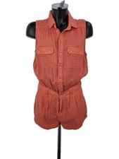 Topshop Sleeveless Button Front Playsuit Cotton Coral UK 12