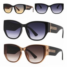 Inspired Cat Eye Sunglasses Womens Black Designer Thick Rim Greek accents UV400