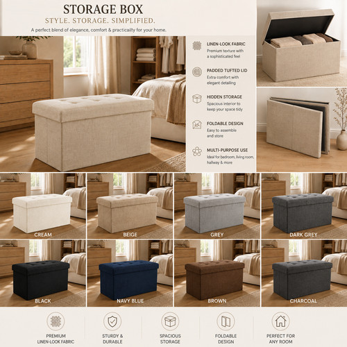 Folding linen storage ottoman - folding,