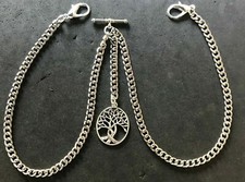 Double Albert pocket watch chain with a tree of life fob,silver colour 4 sizes