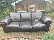 Sofa Brown Leather Well Used Damaged Underside 230cmx100x90 3 Seater