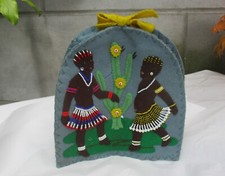 Vintage Thick Blue Felt Tea Cosy with African Beadwork Design. Teapot Cover