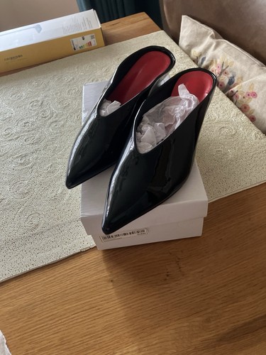 Black patent leather mules - leather,