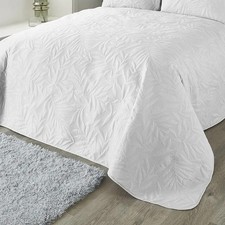 Serene - White Leaf Embossed Bedspread (230cm X 200cm) - Soft Touch - Microfibre