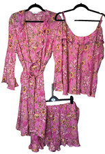 Pretty Secrets Pink Floral 3 Piece Pyjamas/Gown Set Size 24/26 FLAWED - See pic