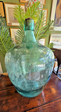 Antique Green Glass Carboy Bottle Handmade Original Cork Large Ideal Terrarium *