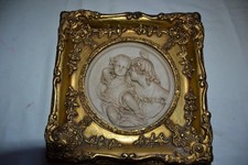 Enrico Braga Marble Plaque Cherubs in Gold Gilt Frame with Seal