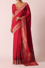 Red Bandhani Silk Woven Saree