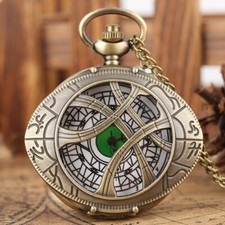Vintage Bronze Eye Of Agamotto Round Case Quartz Pocket Watch White Large Dial