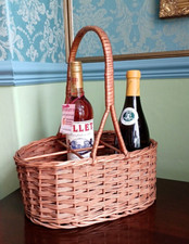 VINTAGE WICKER 6 SECTION BOTTLE CARRIER PICNIC BASKET WOVEN CHAMPAGNE WINE BEER
