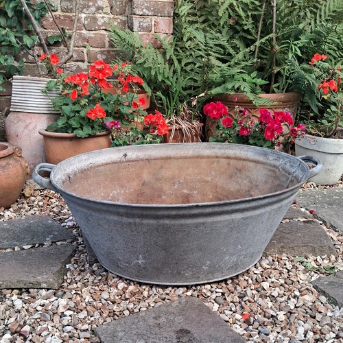 Vintage galvanised oval tin - vintage,