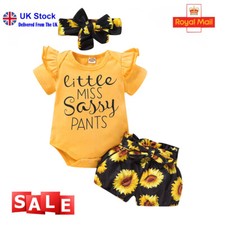 Newborn Baby Girl Romper Tops+Sunflower Pants+Headband 3Pcs Clothes Outfits Set