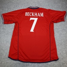 England Football Shirt Large Red Away Kit 2002 2004 Soccer Jersey David Beckham