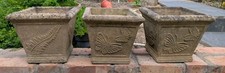 3x Antique concrete garden planters