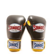 Sandee Authentic Leather Boxing Gloves - Black/Yellow Thai Boxing Gloves