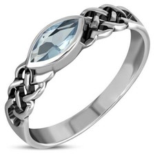 Sterling Silver 925 Ring- Celtic -Blue Topaz Marquise CZ -Multiple Sizes 