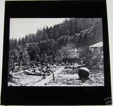Glass Magic Lantern Slide SWIMMING POOL IN MOUNTAINS BAVARIA  C1900 GERMANY