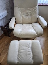 Ekornes Stressless Leather Cream Swivel Recliner Chair And Footstool