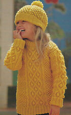 Aran Sweater & Hat with bobbles cables Knitting Pattern Girls Boys 24-30" 585