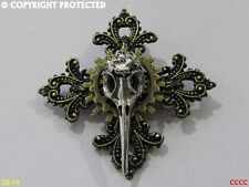 steampunk brooch badge pin gothic cross silver bird skull plague mask gearwheel