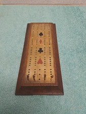 Antique Playing Card Box Cribbage Crib Board With Bone Pegs