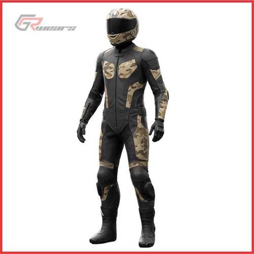 Black camo motorcycle leather - black,