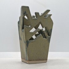 British Studio Pottery Vase Brutalist Style Handcrafted Glazed Signed