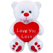 Bear Soft Toy White 7" Sitting Bear Plush - Red Love Heart