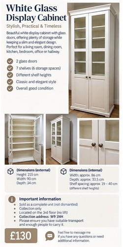 White glass display cabinet - cabinet, /