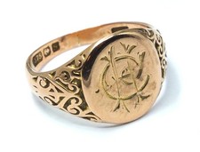 .375 9ct ROSE GOLD Antique Initial Engraved Oval Signet Ring, S, 6.11g - S37