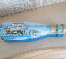 VINTAGE SHIP DESIGN BOTTLE SHAPED SWEETS STORAGE TIN