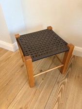 Vintage Wooden Footstool Woven