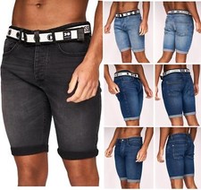 Mens Crosshatch Denim Shorts 3/4 Long Cotton Summer Casual Slim Fit Half Pants