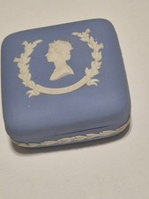 Wedgwood Jasperware Blue Trinket Box Commemorative QEII