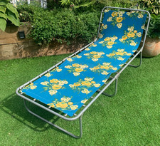 MID CENTURY VINTAGE BLUE YELLOW FLORAL COTTON SUN BED LOUNGER NEW UK DELIVERY